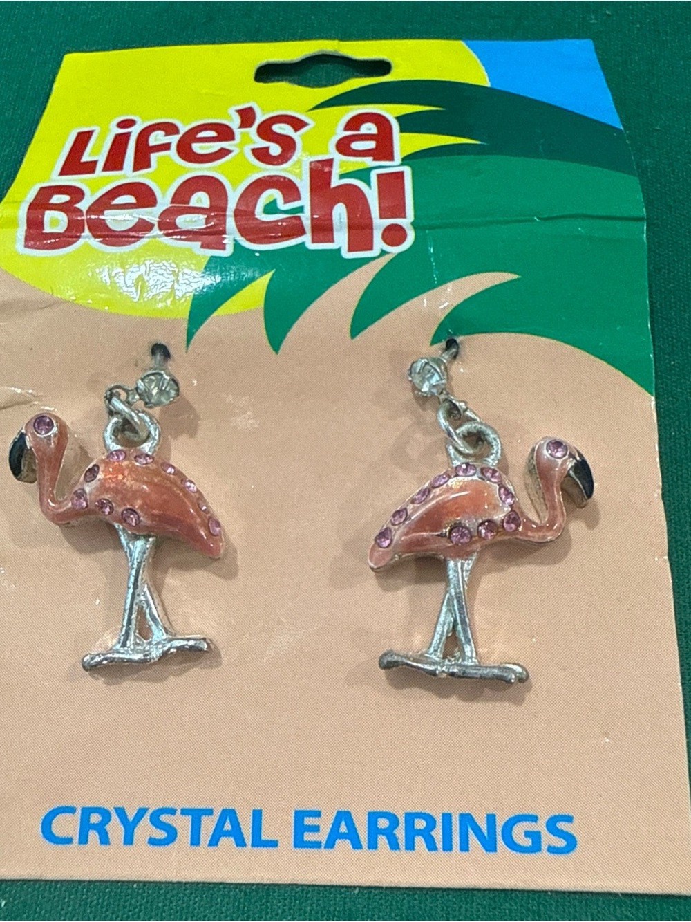 Life's a Beach Pink Flamingo Crystal Drop Earrings. 129B